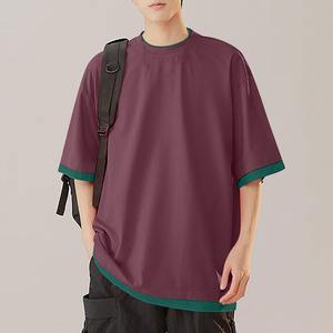 Camiseta de manga corta de algodón puro con diseño a juego de colores unisex informal de talla grande holgada de alta calidad al por mayor al contado - Product Image 6