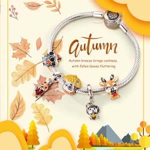 MULA Silver Autumn Series- Apple Deer Pendant Charms para pulsera con circón para fiesta o regalo de boda - Product Image 6