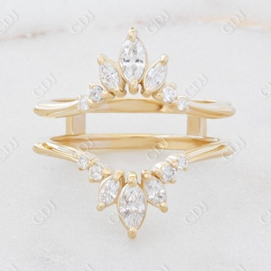 Anillos de boda de oro único de 14 quilates de moissanita Marquesa y redonda, elegante anillo de diamante certificado GRA para mujer, joyería de moissanita - Product Image 4