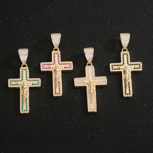 Pendentif Croix Crucifix en Laiton Plaqué Or 14K avec Zircon Cubique, Breloques Religieuses Catholiques pour <span class=keywords><strong>la</strong></span> Fabrication de Bijoux - Product Image 2