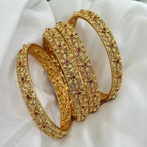 Stylish Fancy Premium Quality Gold Plated Antique Matte Finish Four <b>Set</b> Of <b>Bangles</b> for Women Wedding Wear For Girls - Product Image 1