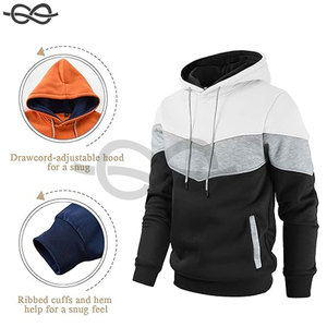 Novedad de los hombres Color Block Pullover Fleece Sudadera con capucha de manga larga Casual Sudadera Elegante y cómodo Uso diario - Product Image 4