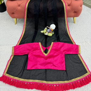 Beautiful Designer Saree With Fancy Lace and heavy Latkan on pallu and Blouse - Product Image 4