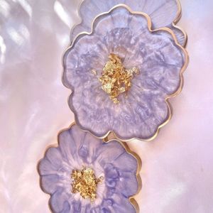 Posavasos de resina floral únicos, arte en resina epoxi, juego de posavasos azules y transparentes para té y decoración de la India - Product Image 2