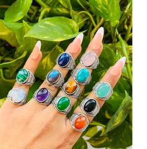 Anillo de piedras preciosas con forma ovalada de Plata de Ley 925, Ojo de tigre de ónix, calcedonia, piedra lunar turquesa, joyería Unisex de diseñador elegante - Product Image 1