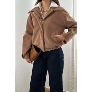 Chaqueta Bomber de Piel Sintética para Mujer, Color Beige, al por Mayor - Product Image 2