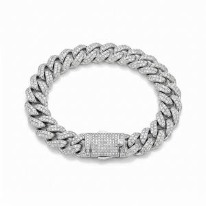 Brazalete de Plata Esterlina con Diamantes de Moissanita de Corte Redondo, Elegantes Brazaletes Cubanos - Product Image 6