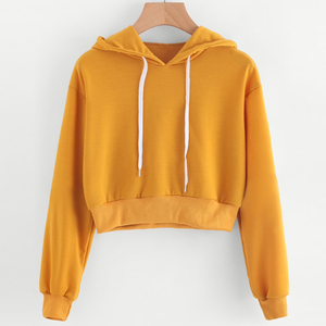 Votre marque Logo imprimé haut court à capuche coton luxe Streetwear femmes à capuche haut court goutte épaule sweats à capuche pour femme - Product Image 1