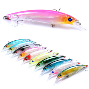 Señuelos de Pesca de Agua Salada, Cebo Duro, Wobbler, <span class=keywords><strong>Senuelo</strong></span> de Pesca, Jerkbait, Señuelo Minnow de 110 mm con 4 #   Anzuelos Triples con Plumas - Product Image 1