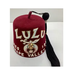 LuLu Shriners Fez with Case - Made By Gadol - Size 7 1/8 - 1991 President Shriner Masonic Rhinestone Jeweled Tassel FEZ Hat