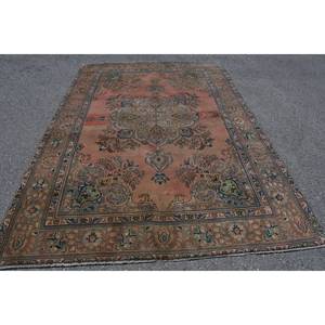 Alfombra turca de lana clásica marrón Beige de 6,6X9,5 pies, diseño de retazos para entrada, sala de estar o dormitorio, respaldo de látex - Product Image 1