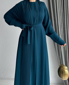 USA Elegant Double Abaya for Women Modest <b>Islamic</b> <b>Clothing</b> Front Open Belt Ball Gown Silhouette Embossed for Party Wedding - Product Image 3