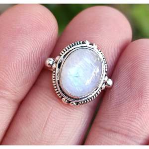 925 Sterling Silver Handmade Rainbow Moonstone Oval Bezel Setting Statement Ring <b>for</b> Women <b>Unique</b> Number Pattern <b>Gift</b> <b>for</b> <b>Her</b> - Product Image 4