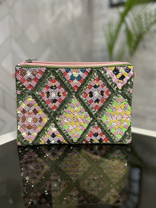 Pochette de soirée de grande capacité faite à la main PU tissu métal Floriation coton doublure bouton fixation étanche Portable - Product Image 5