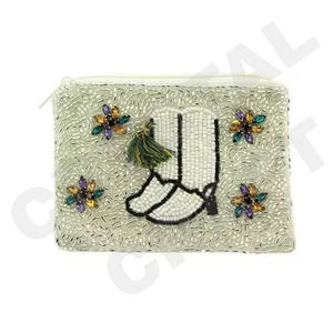 Pochette à monnaie perlée de graines de lèvres beau portefeuille de porte-monnaie perlé personnalisé pour les femmes pochette à monnaie à la mode avec - Product Image 3