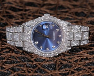 Reloj de pulsera de acero inoxidable personalizable para hombre, último diseño, Diamante cultivado en laboratorio, corte brillante, VVS, claridad, vidrio helado hecho a mano - Product Image 1