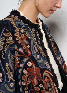 Chaqueta de Cuello Redondo con Bordado Paisley de Cachemira, 100% Algodón, Transpirable, Ecológica, Antiarrugas, para Primavera, Otoño e Invierno - Product Image 3