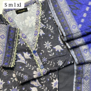 3 pièces Premium imprimé cousu Lawn kameez salwar - Product Image 1