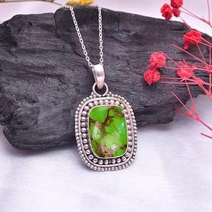Pendentif en argent sterling 925 avec pendentif en pierre précieuse turquoise verte fait à la main avec pendentif en argent estampillé 925 - Product Image 2