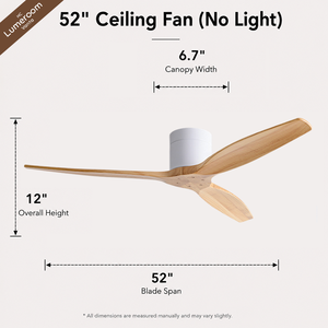 52 Inch Modern Flush Mount Ceiling <b>Fan</b> No Light White Ceiling <b>Fan</b> with 3 Solid Wood Blades for Living Room Bedroom - Product Image 6