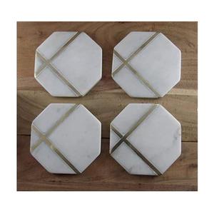 Posavasos de mármol natural con incrustaciones de latón gris hechos a mano, antideslizantes, para el hogar, oficina, Hotel, alfombrillas y almohadillas para té - Product Image 2