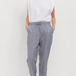 Pantalones de pierna ancha informales holgados con cordón para mujer, pantalones de entrenamiento para correr, pantalones hasta el tobillo de algodón y lino - Product Image 4