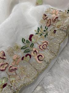 Stylish Traditional Soft Organza <b>Tissue</b> White Sari <b>For</b> Party <b>Wedding</b> Wear With Trendy Fancy Blouse Most Selling Women Saree - Product Image 4