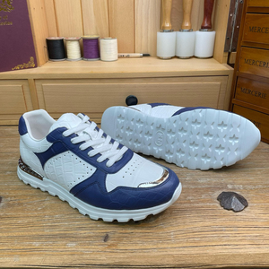 Chaussures plates décontractées pour hommes en cuir à lacets, rayures blanches et bleues, tendance, rehaussantes, toutes saisons - Product Image 2