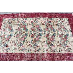 Alfombra Turca Vintage de 3.8x6.4 pies, Alfombra de Lana Roja - Product Image 5