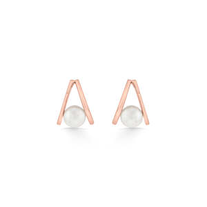 <b>Pearl</b> Axis Stud Gold <b>Earring</b> with <b>Diamond</b> Bezel Setting Trendy Geometric Gift for Party <b>and</b> Anniversary - Product Image 3