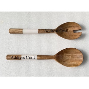 Elegant Style <b>Salad</b> <b>Server</b> Resin Handle Acacia <b>Wood</b> Food Safe Cutlery <b>Salad</b> Serving Spoon Fork Set Tableware Kitchen Accessories - Product Image 4