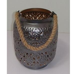 Farol Metálico Bohemio Plateado Antiguo - Portavelas Perforado Vintage con Asa de Cuerda Natural y Patrón Floral, Lámpara Decorativa - Product Image 2