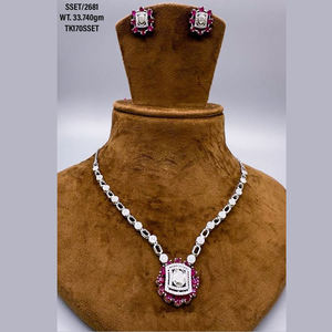 Rubí piedra preciosa CZ colgante collares conjunto de joyería nupcial de lujo 925 plata esterlina Rosa circón joyería collar pendientes conjunto - Product Image 1