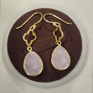 925 Sterling Silver Teardrop Cut <b>Pink</b> Quartz Earrings Gold Plated AA Quality Handmade Designer Classic for Women - Product Image 2