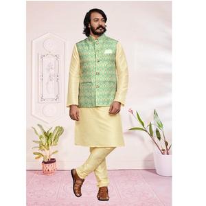 Ensemble Kurta Pyjama en Soie Pure à Imprimé Abstrait Moderne, Dernier Style de Vêtement, Prêt à Expédier de l'Usine, Prix Abordable - Product Image 1