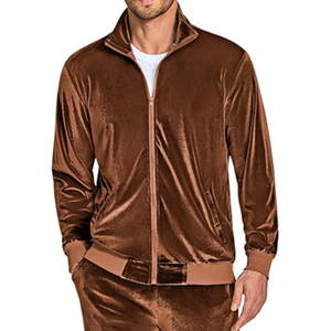 Ensemble de survêtement 2 pièces pour homme en velours, coupe athlétique, veste zippée et pantalon de jogging - Product Image 4
