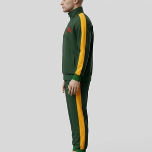 Conjunto Deportivo para Hombre en Verde Oscuro, Chaqueta Deportiva con Cierre Completo, Pantalones Jogger con Franjas Laterales Doradas, Ropa Deportiva para Entrenamiento, Gimnasio, Running y Fitness - Product Image 4