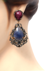 Reyes Ruby Và Blue Sapphire Đá Quý Teardrop Cổ Bông Tai Với 14K Vàng 925 Bạc Bất Kim Cương Victoria Đồ Trang Sức - Product Image 4