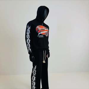 Sweat à capuche et pantalon de survêtement oversize en molleton épais 100 % coton, respirant, avec broderie losanges superposées, style streetwear, pour homme - Product Image 3