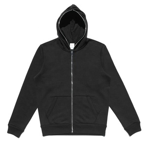 Men Plain <b>Black</b> Cotton Polyester Thick Fleece Hoodie Full Face <b>Zip</b> <b>up</b> Cheap <b>Hoodies</b> With Hood Lining - Product Image 3
