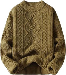 Nouveaux pulls pour hommes 100% laine respirante, pull d'hiver ample, couleur unie, col rond, manches longues, pulls tricotés sur mesure pour hommes - Product Image 1