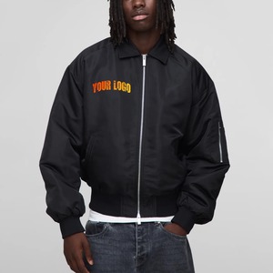 Veste universitaire classique à manches longues en satin uni teint, logo personnalisé, fermeture éclair surdimensionnée, veste de baseball réversible - Product Image 1