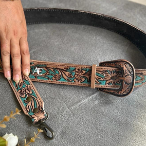 Nouvelle sangle de sac de remplacement peinte à la main en cuir véritable véritable avec ajusteurs sangle de guitare/caméra détachable personnalisée occidentale - Product Image 1