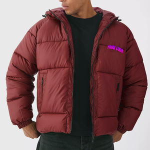 Veste d'hiver matelassée décontractée pour homme, coupe slim, couleur unie, capuche en fourrure, col montant, logo sur le devant, toile en coton rembourrée - Product Image 6