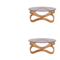 Table basse ronde en teck massif fabriqué à la main et en verre Design minimaliste avec des espaces de vie élégants