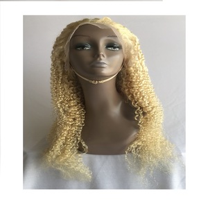 Pelucas de Cabello Humano Rubio Rizado Profundo con Encaje Transparente 13x4, Grado 12A, Remy Brasileño Peruano Camboyano, Doble Trama a Máquina - Product Image 1