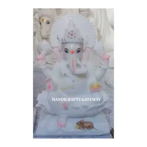 Mới Mới Nhất Thiết Kế Thủ Công Bằng Đá Cẩm Thạch Trắng Tự Nhiên Lord Ganesh Với Ngồi Vị Trí Tinh Khiết Bằng Đá Cẩm Thạch Trắng Ganesh Độc Quyền Bức Tượng