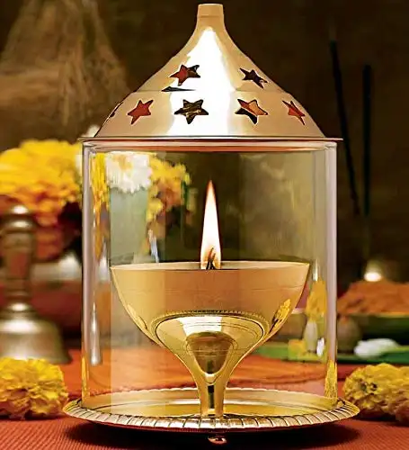 Латунная лампа Rudra Diya akhand Puja Diya (13x11 см, золото)