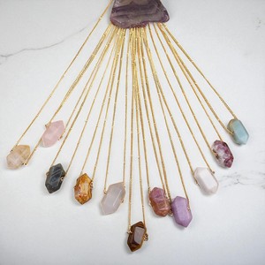 Collier de pierres précieuses de jaspe en bronze à double pointe et hexagone-Bijoux de collier de guérison Reiki pour femmes-Chaîne de collier plaquée or 14k - Product Image 2