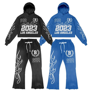 Chándales de invierno de alta calidad para hombre logotipo personalizado impreso Sun Faded Heavyweight algodón polar recortado conjunto con capucha al por mayor - Product Image 1